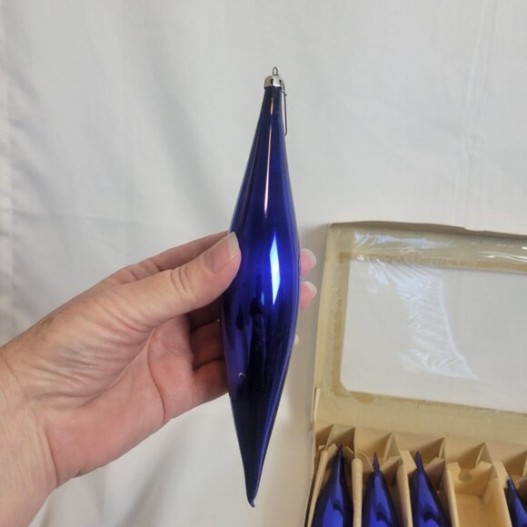 Antique Jumbo Blown Glass Fluted Teardrop Icicles 8" Ornaments Poland Box RARE ! - Picture 3 of 5